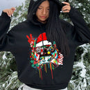 Ezwear sudadera con capucha negra de forro polar grueso con estampado de patron de graffiti de juego colorido informal y amplio, adecuada para otono/invierno