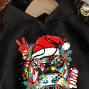 Ezwear sudadera con capucha negra de forro polar grueso con estampado de patron de graffiti de juego colorido informal y amplio, adecuada para otono/invierno