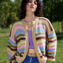 Skyraze cardigan de punto con rayas y contraste de colores en tonos tierra