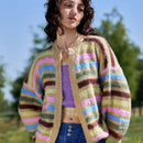Skyraze cardigan de punto con rayas y contraste de colores en tonos tierra