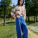 Skyraze cardigan de punto con rayas y contraste de colores en tonos tierra