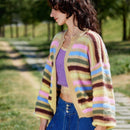 Skyraze cardigan de punto con rayas y contraste de colores en tonos tierra