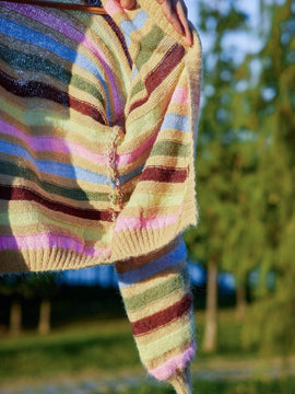 Skyraze cardigan de punto con rayas y contraste de colores en tonos tierra