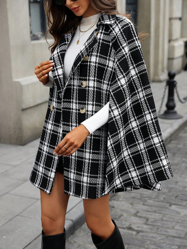 Clasi abrigo suelto con doble botonadura de moda para mujer en otono