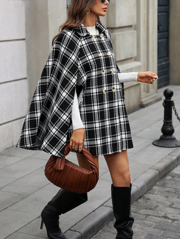 Clasi abrigo suelto con doble botonadura de moda para mujer en otono