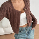 Moosta cardigan ajustado de manga larga con textura, cuello cuadrado decorativo de estilo vintage con botones versatil