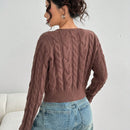 Moosta cardigan ajustado de manga larga con textura, cuello cuadrado decorativo de estilo vintage con botones versatil