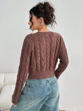 Moosta cardigan ajustado de manga larga con textura, cuello cuadrado decorativo de estilo vintage con botones versatil