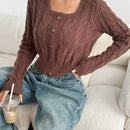 Moosta cardigan ajustado de manga larga con textura, cuello cuadrado decorativo de estilo vintage con botones versatil