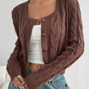 Moosta cardigan ajustado de manga larga con textura, cuello cuadrado decorativo de estilo vintage con botones versatil