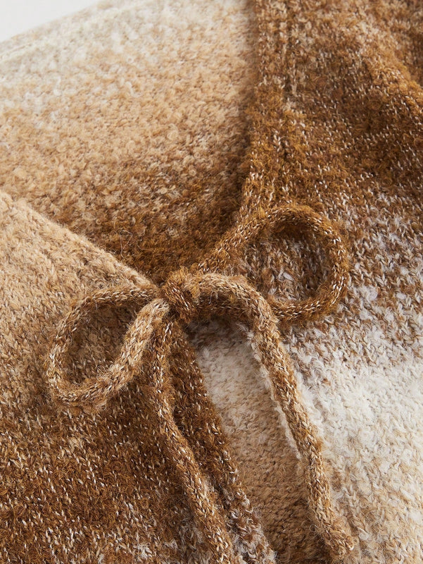 Mod cardigan informal con mangas acampanadas en degradado y detalle de lazo, para otono