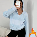 Moosta sudadera de forro polar con parche de tela aterciopelada y borde deshilachado