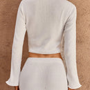 Opulessa blusa casual de manga larga de color liso, estilo minimalista para uso diario