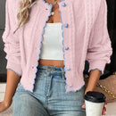 Franclia cardigan casual de mujer con borde de concha de color contrastante, para otono