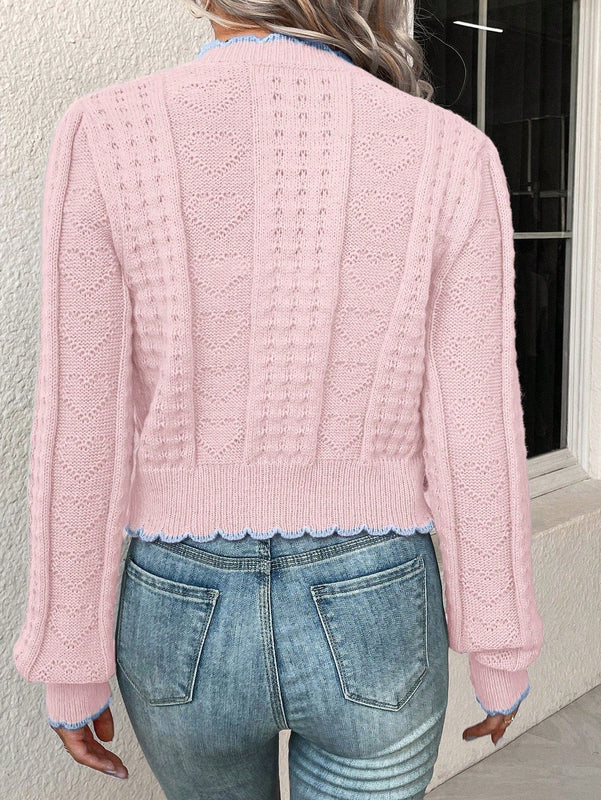 Franclia cardigan casual de mujer con borde de concha de color contrastante, para otono