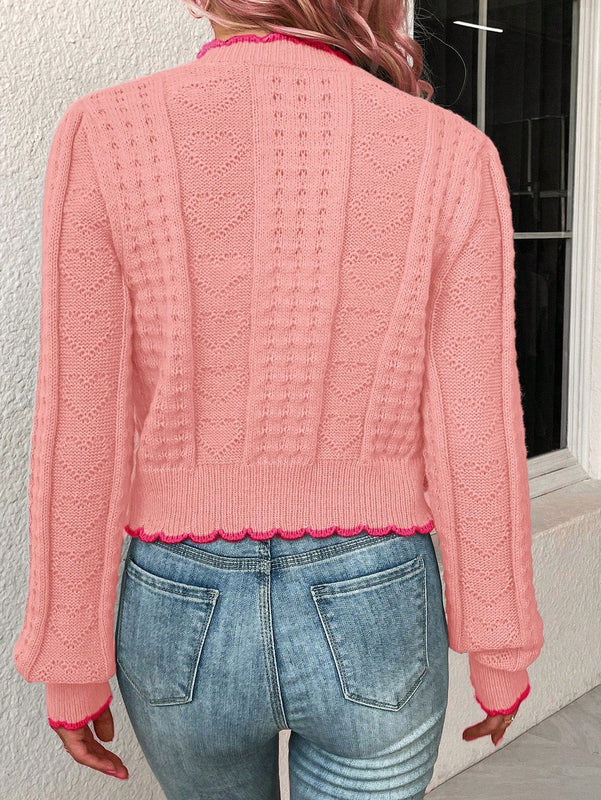 Franclia cardigan casual de mujer con borde de concha de color contrastante, para otono