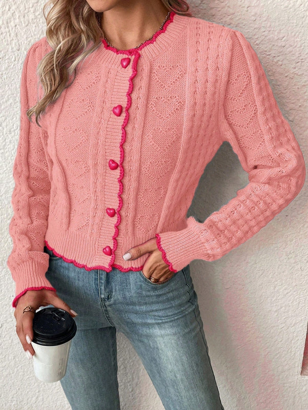 Franclia cardigan casual de mujer con borde de concha de color contrastante, para otono