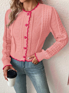 Franclia cardigan casual corto de punto con botones con forma de corazon para mujer, para otono/invierno