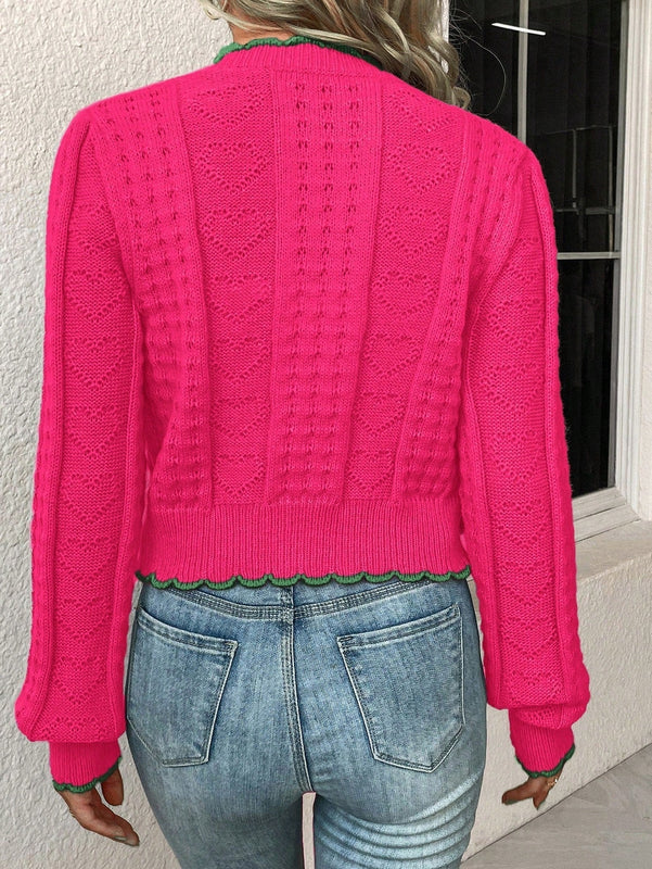 Franclia cardigan casual corto de punto con botones con forma de corazon para mujer, para otono/invierno