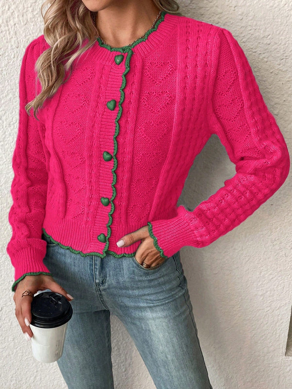 Franclia cardigan casual corto de punto con botones con forma de corazon para mujer, para otono/invierno