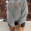 Ezwear sudadera holgada con capucha de felpa gruesa con estampado minimalista casual de leopardo y estrella en blanco para mujeres
