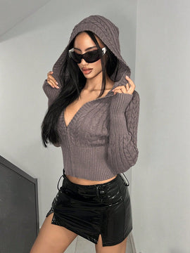 Hypezone sudadera con capucha con cremallera y escote en v para mujer, estilo casual deportivo, color gris, para otono/invierno