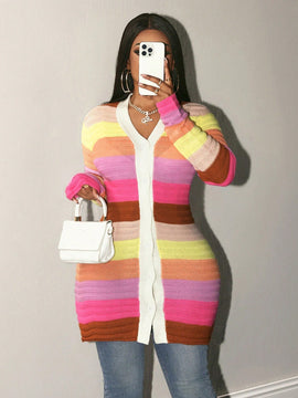 Bamgleam cardigan con rayas de colores, de cuello en v, informal y elegante para uso diario