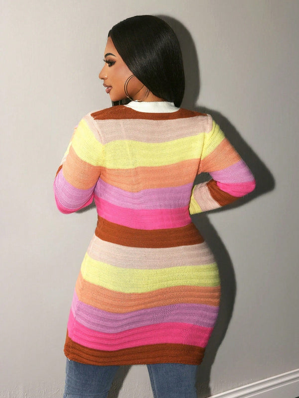 Bamgleam cardigan con rayas de colores, de cuello en v, informal y elegante para uso diario