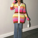 Bamgleam cardigan con rayas de colores, de cuello en v, informal y elegante para uso diario