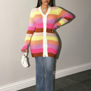 Bamgleam cardigan con rayas de colores, de cuello en v, informal y elegante para uso diario
