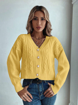 Prive cardigan informal de mujer de ajuste holgado, con hombros caidos, manga larga y de una sola hilera de botones, para otono/invierno