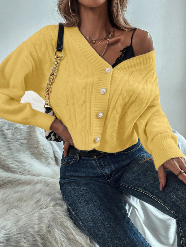 Prive cardigan informal de mujer de ajuste holgado, con hombros caidos, manga larga y de una sola hilera de botones, para otono/invierno