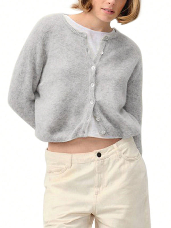 Chaqueta de punto de mujer de unicolor, con cuello en v, manga larga, abotonada, informal, suave, para el otono