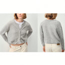 Chaqueta de punto de mujer de unicolor, con cuello en v, manga larga, abotonada, informal, suave, para el otono