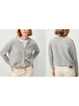 Chaqueta de punto de mujer de unicolor, con cuello en v, manga larga, abotonada, informal, suave, para el otono