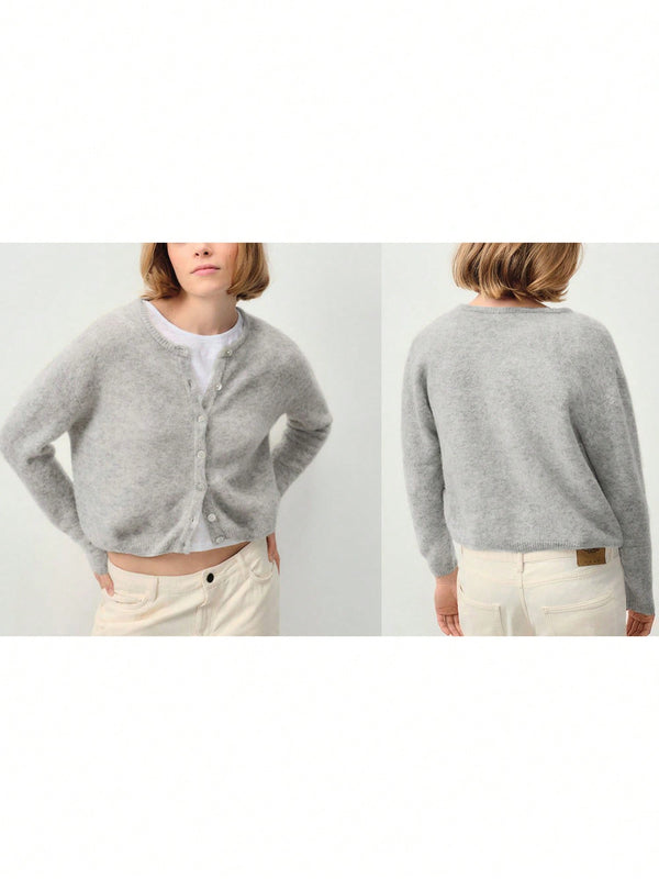 Chaqueta de punto de mujer de unicolor, con cuello en v, manga larga, abotonada, informal, suave, para el otono