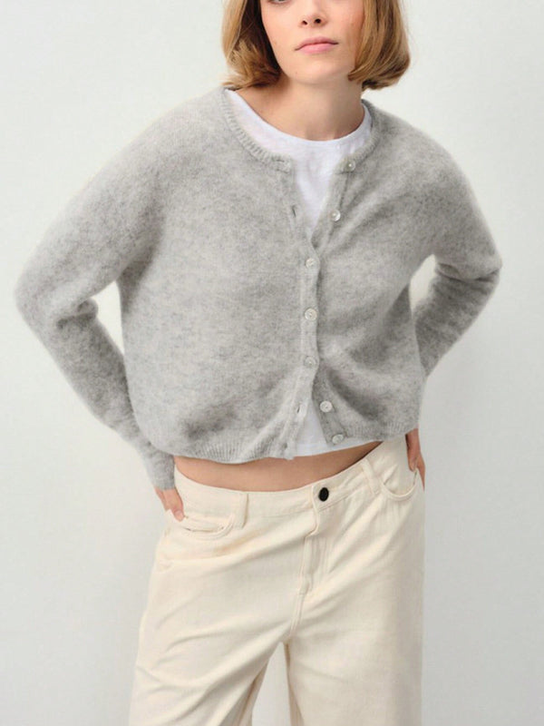 Chaqueta de punto de mujer de unicolor, con cuello en v, manga larga, abotonada, informal, suave, para el otono