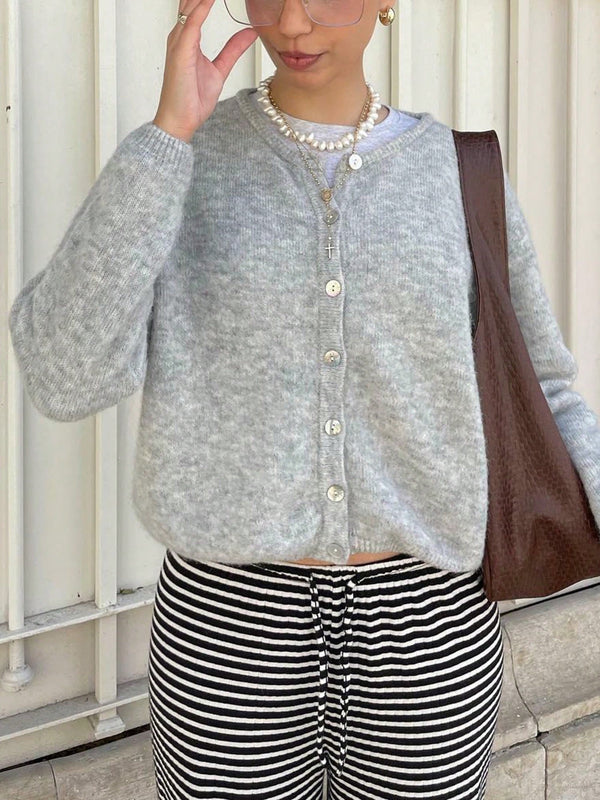 Chaqueta de punto de mujer de unicolor, con cuello en v, manga larga, abotonada, informal, suave, para el otono