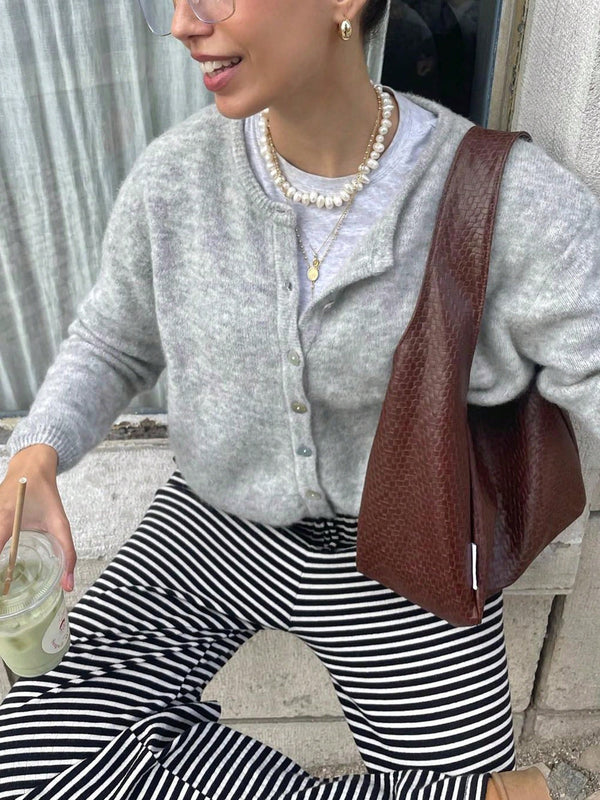 Chaqueta de punto de mujer de unicolor, con cuello en v, manga larga, abotonada, informal, suave, para el otono