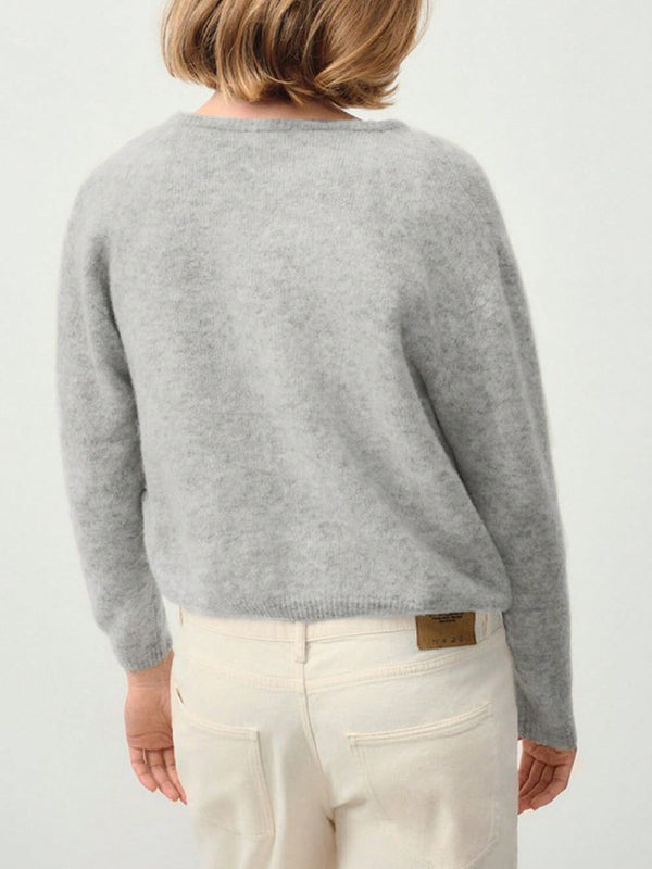 Chaqueta de punto de mujer de unicolor, con cuello en v, manga larga, abotonada, informal, suave, para el otono