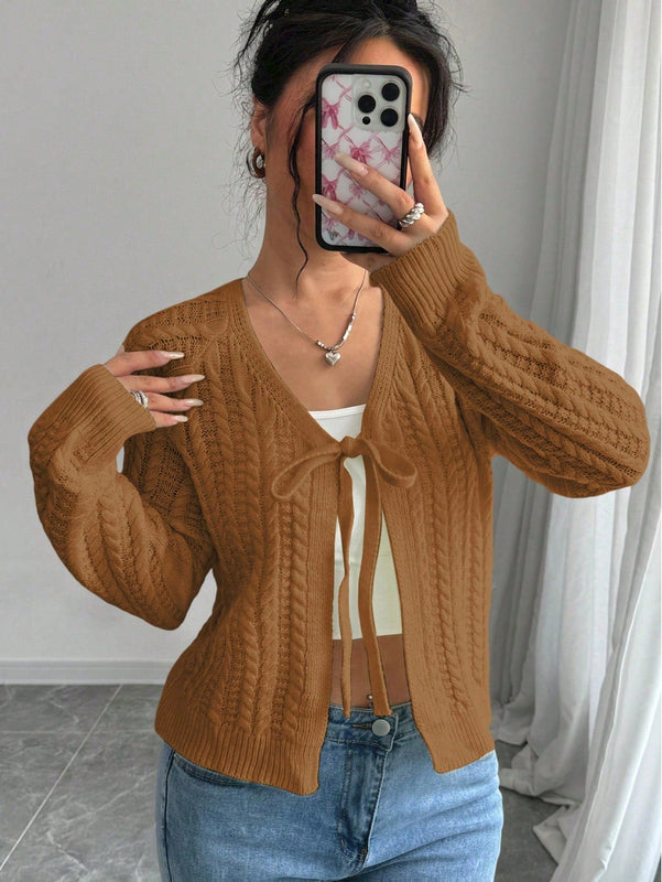 Essnce cardigan de mujer de manga larga con estampado floral 3d con lazo delantero, de estilo frances casual y versatil