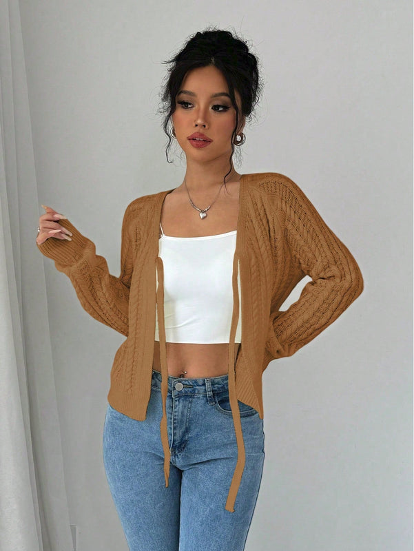 Essnce cardigan de mujer de manga larga con estampado floral 3d con lazo delantero, de estilo frances casual y versatil
