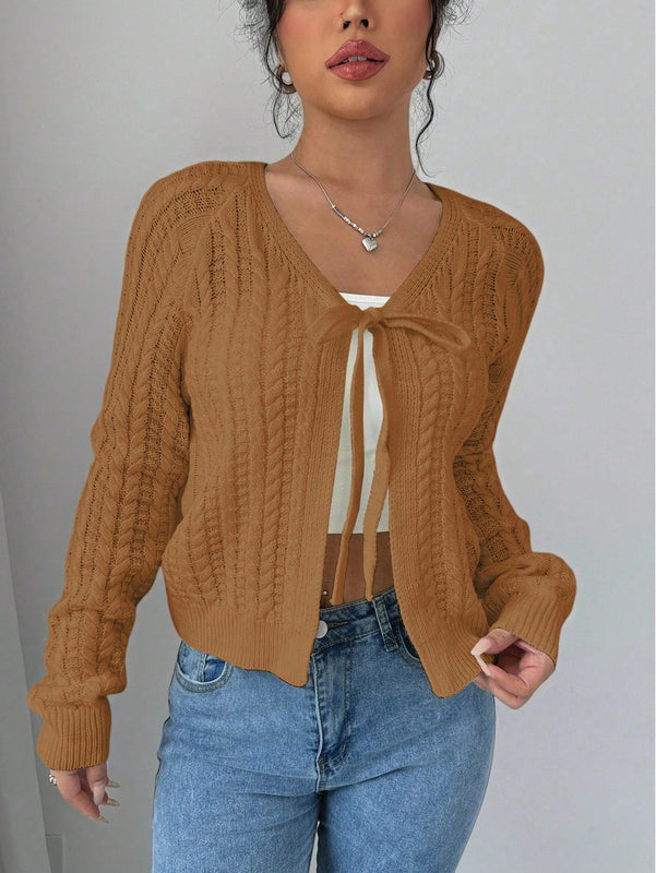 Essnce cardigan de mujer de manga larga con estampado floral 3d con lazo delantero, de estilo frances casual y versatil