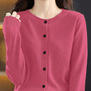 Essnce cardigan suelto y casual de mujer de un solo abotonado, de color liso, manga larga, para otono/invierno