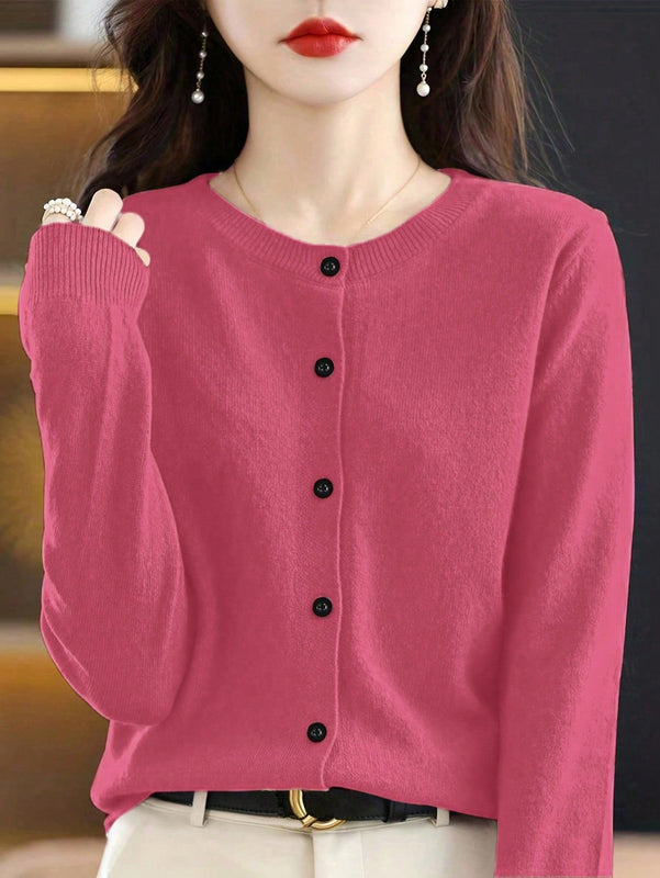 Essnce cardigan suelto y casual de mujer de un solo abotonado, de color liso, manga larga, para otono/invierno