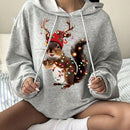 Sudadera con capucha de cuello redondo de manga larga con estampado de ardilla de estilo navideno, para mujer