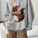 Sudadera con capucha de cuello redondo de manga larga con estampado de ardilla de estilo navideno, para mujer