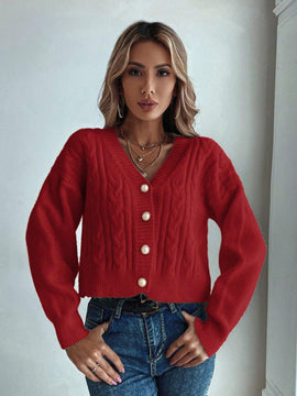 Prive cardigan informal de mujer de ajuste holgado, con hombros caidos, manga larga y de una sola hilera de botones, para otono/invierno