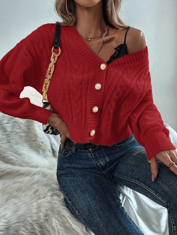 Prive cardigan informal de mujer de ajuste holgado, con hombros caidos, manga larga y de una sola hilera de botones, para otono/invierno