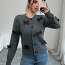 Essnce cardigan de cuello redondo a la moda con punos de lazo de punto